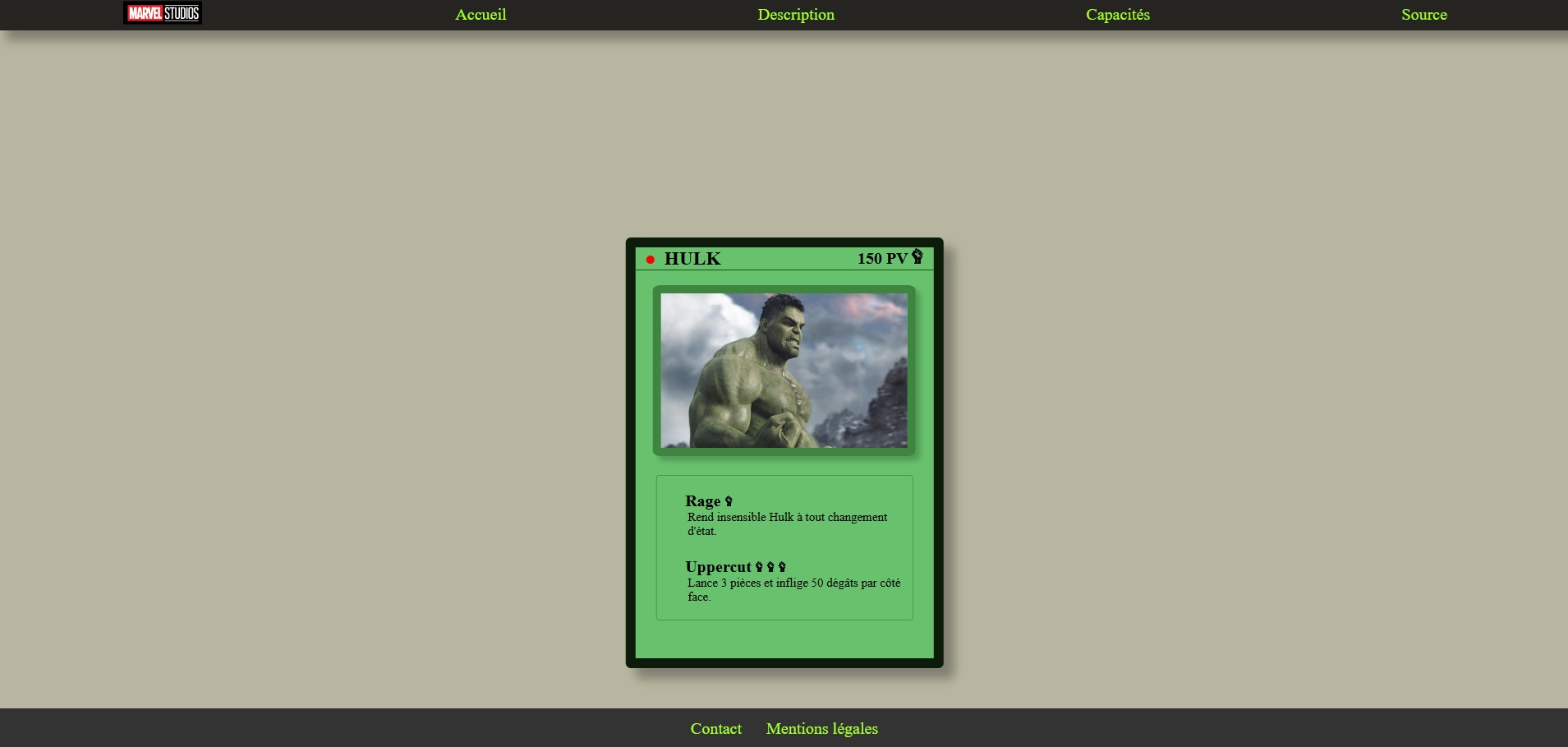 Carte de jeu Marvel représentant Hulk, design inspiré des jeux de cartes à collectionner.