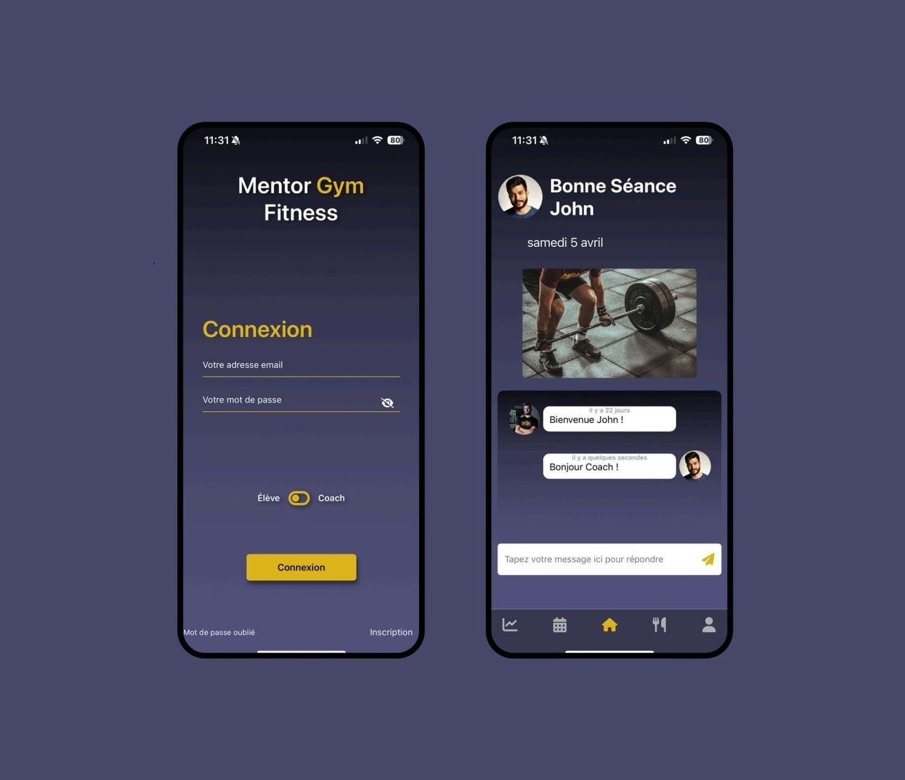 Application mobile Mentor Gym Fitness